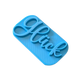 Perspektivische Detailansicht des blauen Stempels mit dem Schriftzug Glück für Töpferarbeiten.