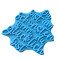 Perspektivische Detailansicht des blauen Stempels mit dem Spruch Du bist am Schönsten wenn du glücklich bist für Töpferarbeiten.
