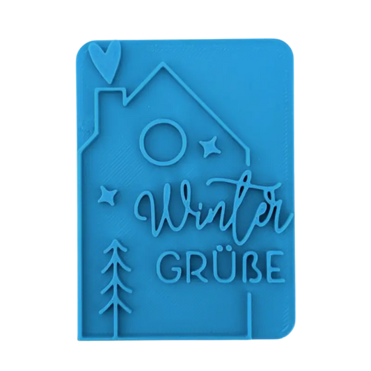 Winter Grüße mit Haus-Motiv - Keramikstempel Prägelstempel - Spruchstempel